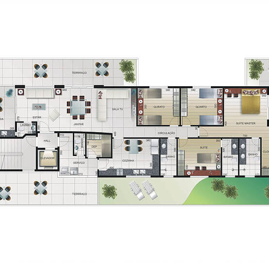 Ed. Shakespeare - Apto Área Privativa 201 com 166 m² de área interna e 184 m² de área externa.