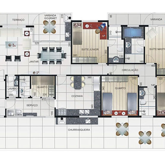 Edifício Vivaldi - Área Privativa Apto 201 com área interna de 172 m² e externa de 145 m².